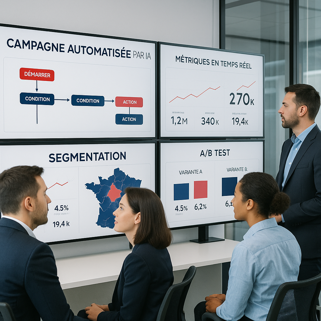 [Tableau de bord montrant l'automatisation des campagnes marketing par IA]